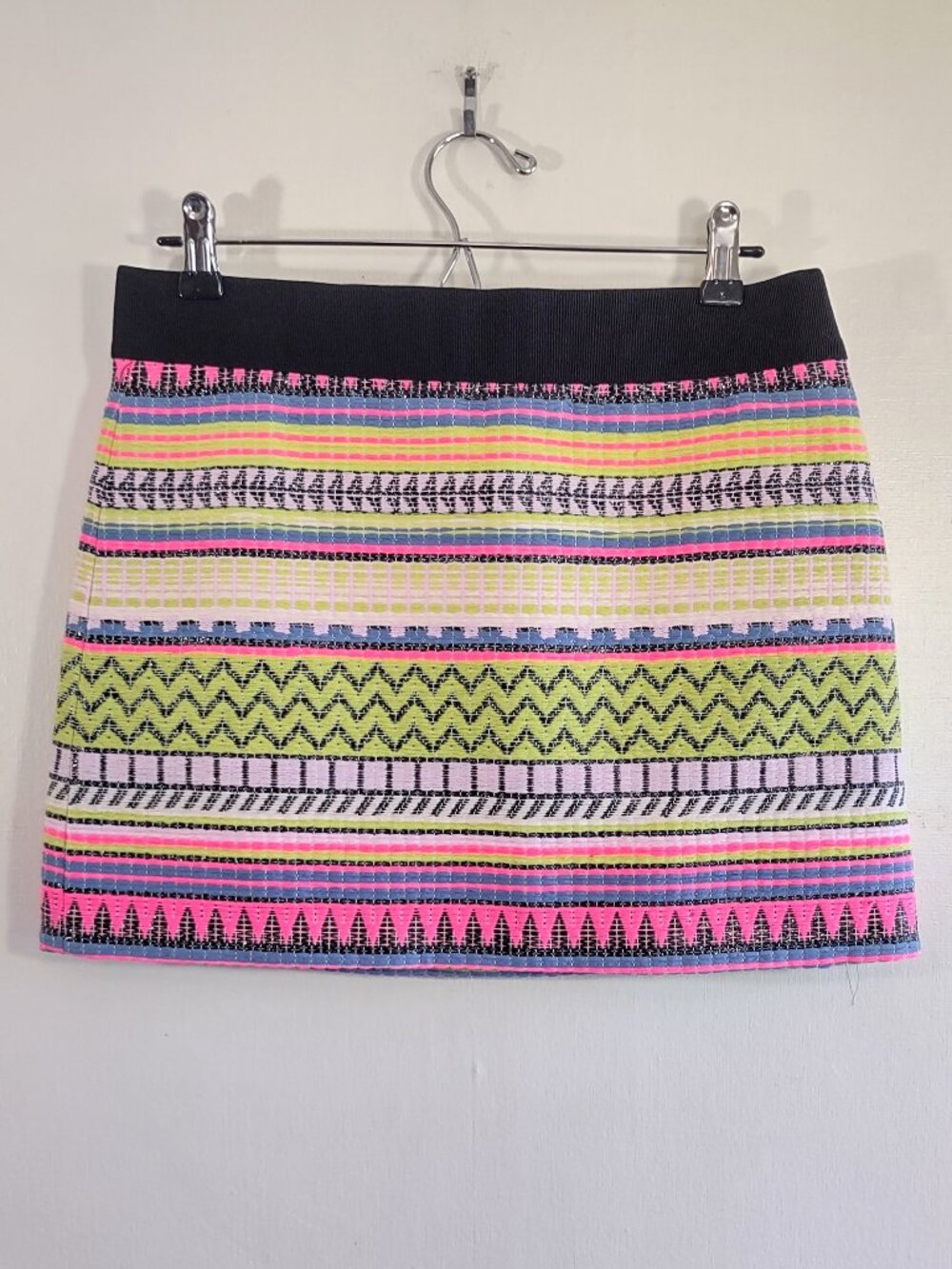 Milly Neon Raffia Mini Shirt Geometric Jacquard Print Sz 6 Indie Mod Urban